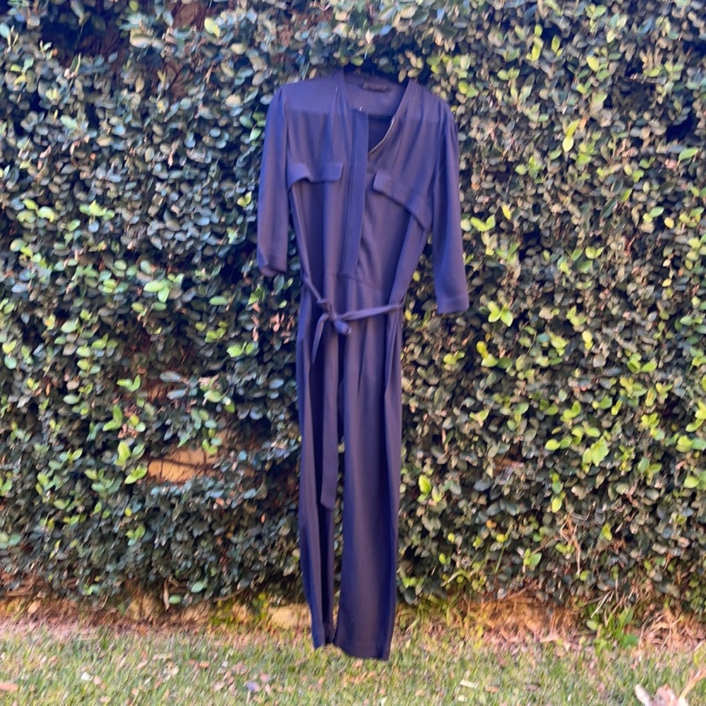 ZARA Navy Blue Utility Jumpsuit with tie waist belt
